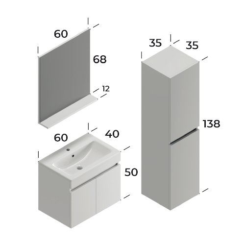 Lotus Matt White 60 cm Bathroom Cabinet Set