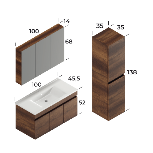 Defne Matt White 100 cm Bathroom Cabinet Set