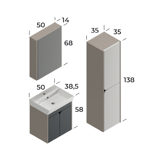 Miya Daphne / Matt Antracite 50 cm Bathroom Cabinet Set