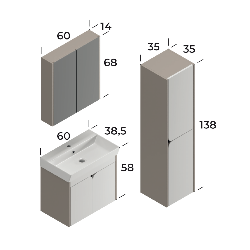 Miya Daphne / Matt White 60 cm Bathroom Cabinet Set