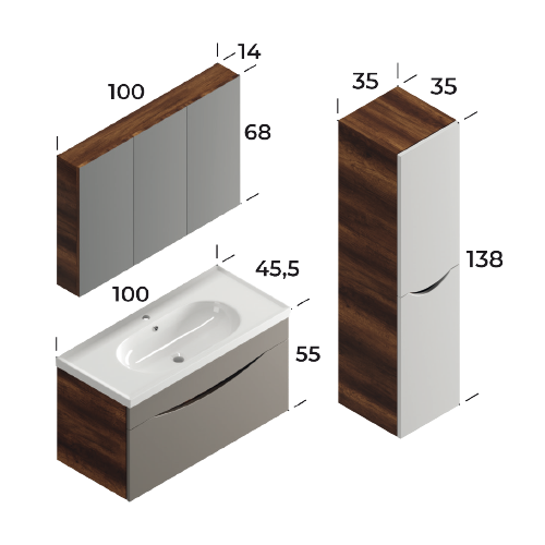 Smile Baroq / Matt Coffee 100 cm Bathroom Cabinet Set