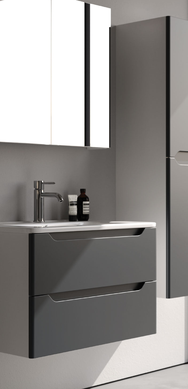 Perla Matt Antracite / Matt White 80 cm Bathroom Cabinet Set