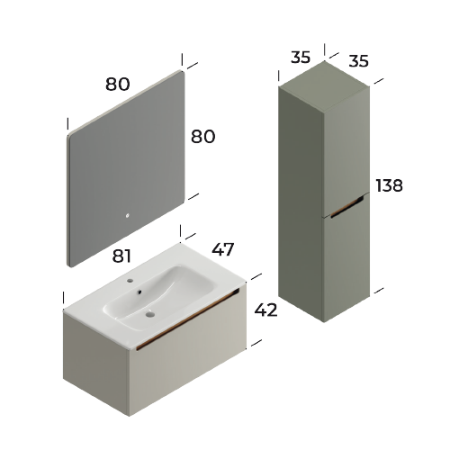 Ibiza Matt Silk Grey 80 cm Bathroom Cabinet Set