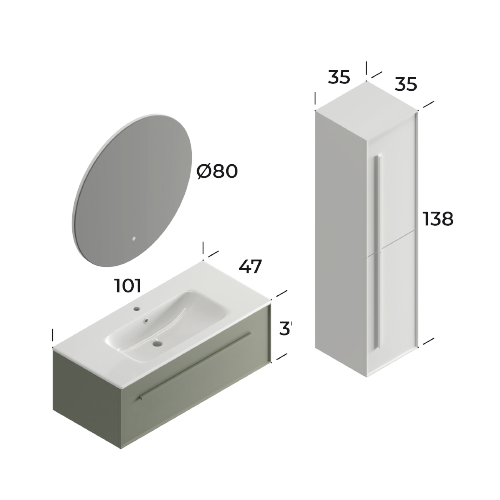 Lugo Matt Cement Grey 100 cm Bathroom Cabinet Set