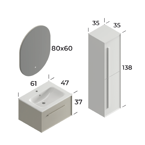 Lugo Matt Silk Grey 60 cm Bathroom Cabinet Set