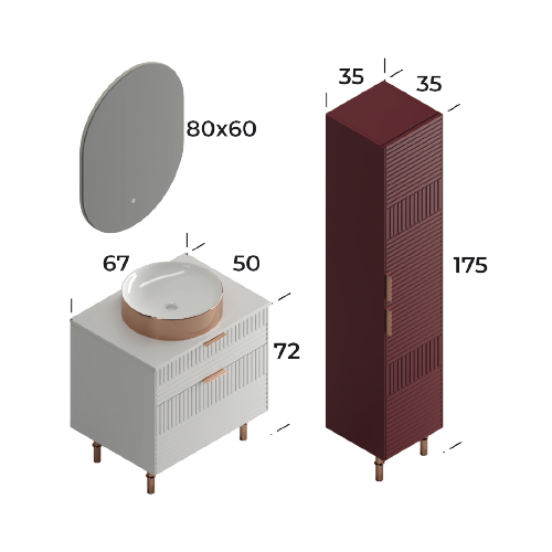 Badezimmerschrank-Set Fiore, Weiß, 65 cm