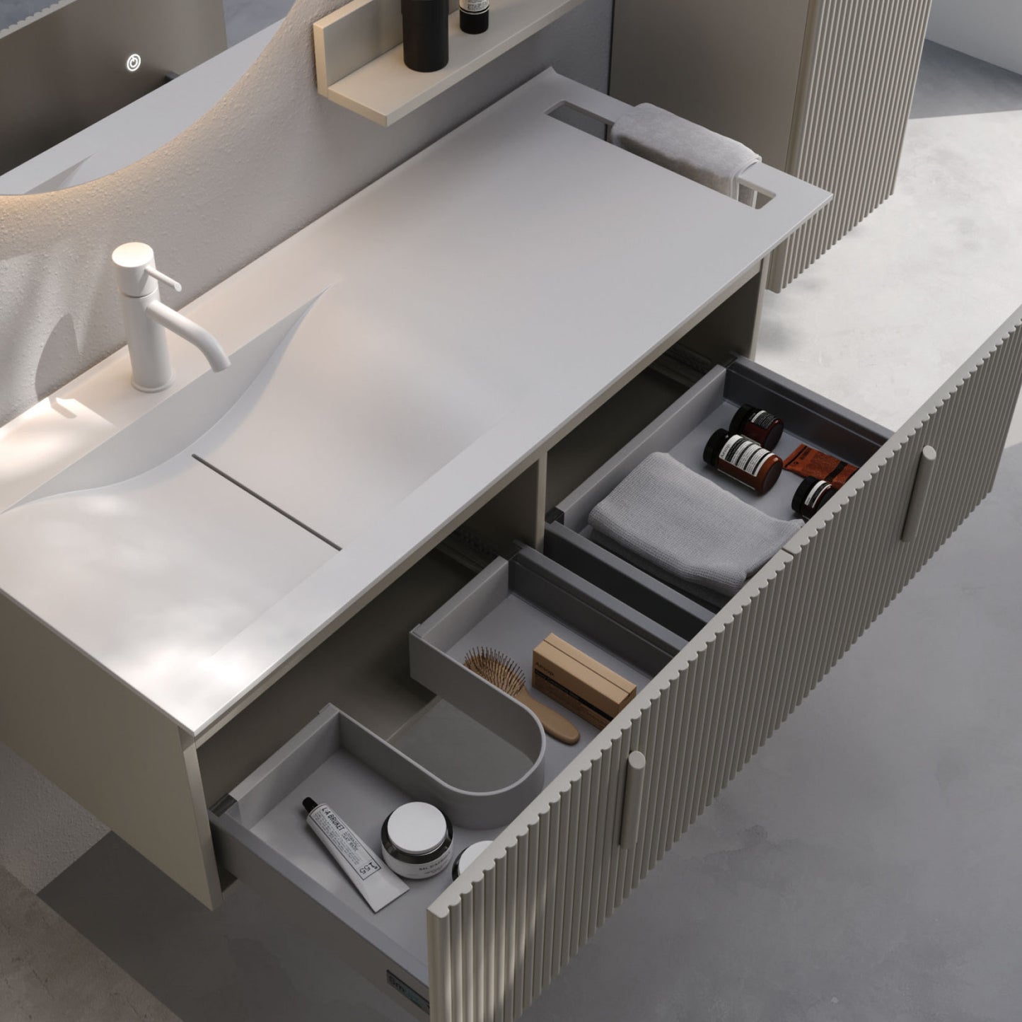 Badezimmerschrank-Set Bari, matt, Seidengrau, 100 cm