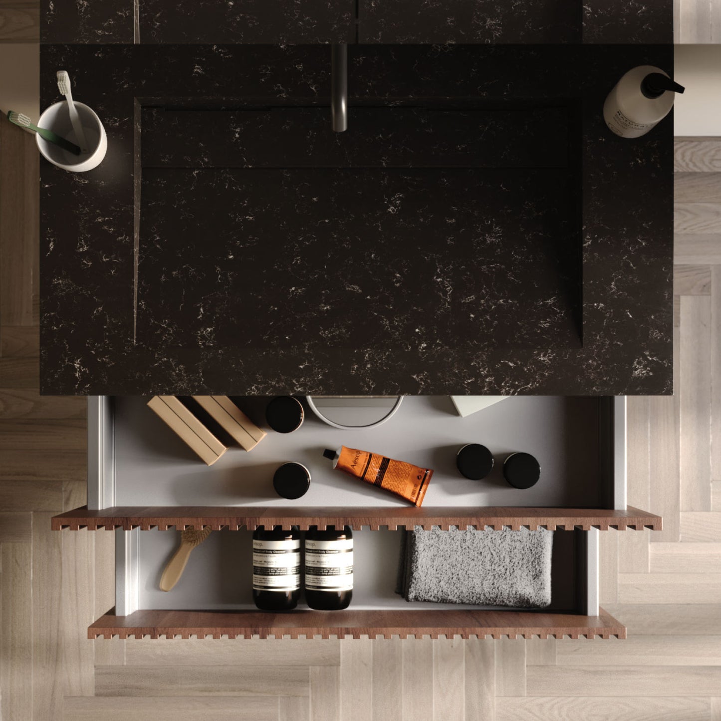 Arte Wood/Black 140 cm Bathroom Cabinet Set