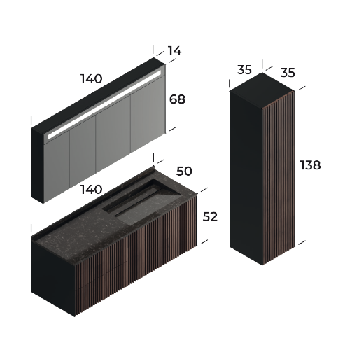 Arte Wood/Black 140 cm Bathroom Cabinet Set