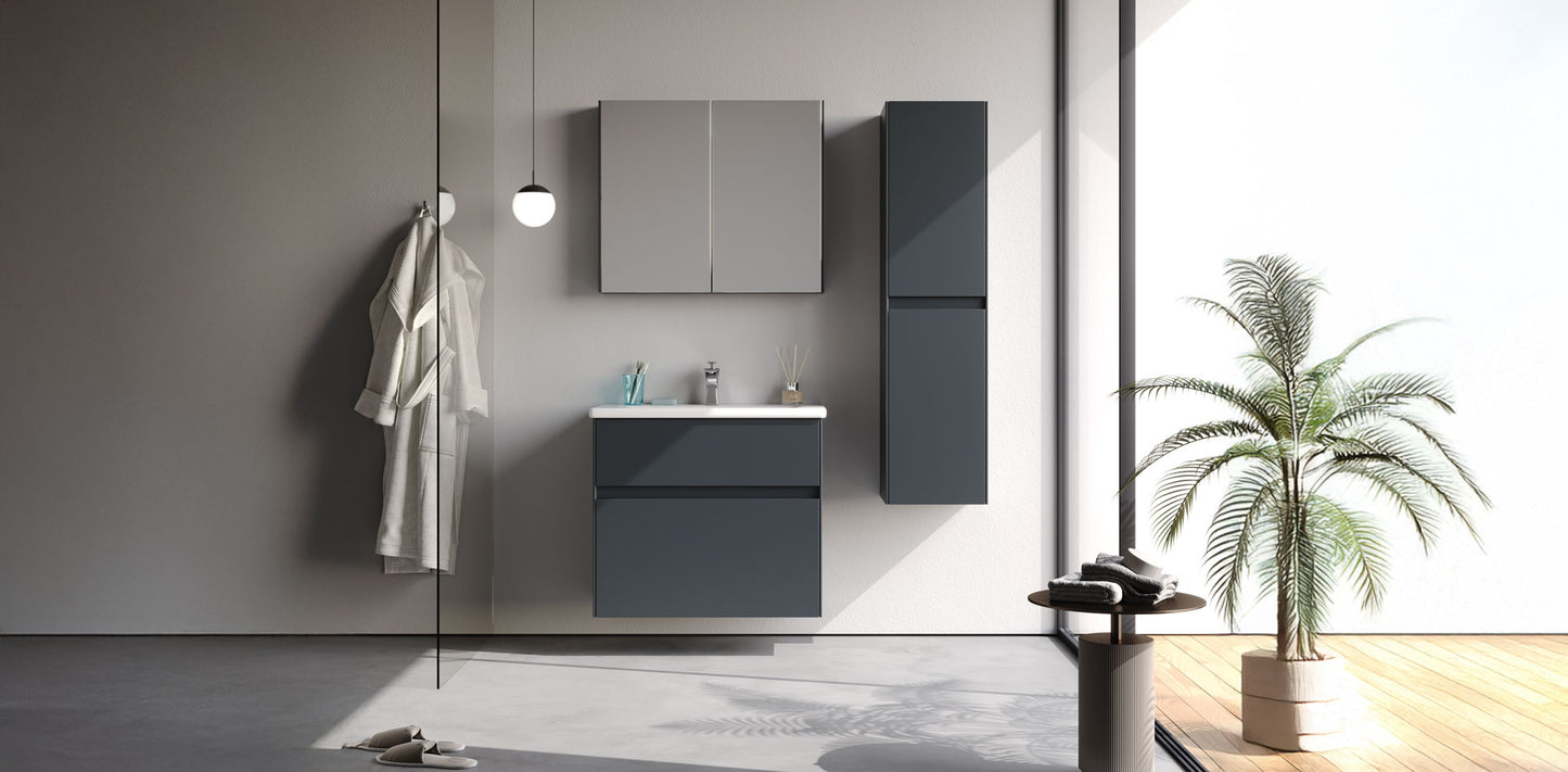Malaga Matt Black 80 cm Bathroom Cabinet Set