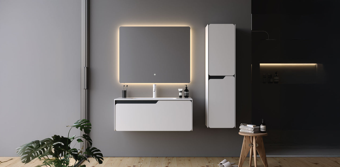 Lyon Matt white 100 cm Bathroom Cabinet Set
