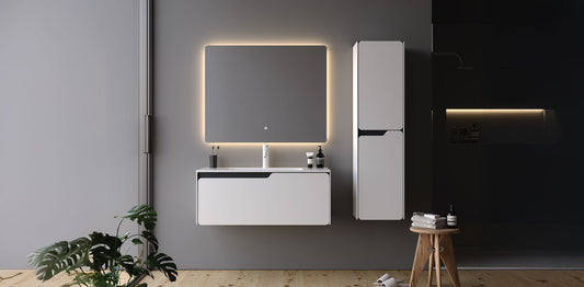 Lyon Matt white 100 cm Bathroom Cabinet Set