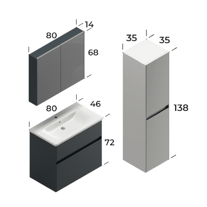 Malaga Matt Black 80 cm Bathroom Cabinet Set