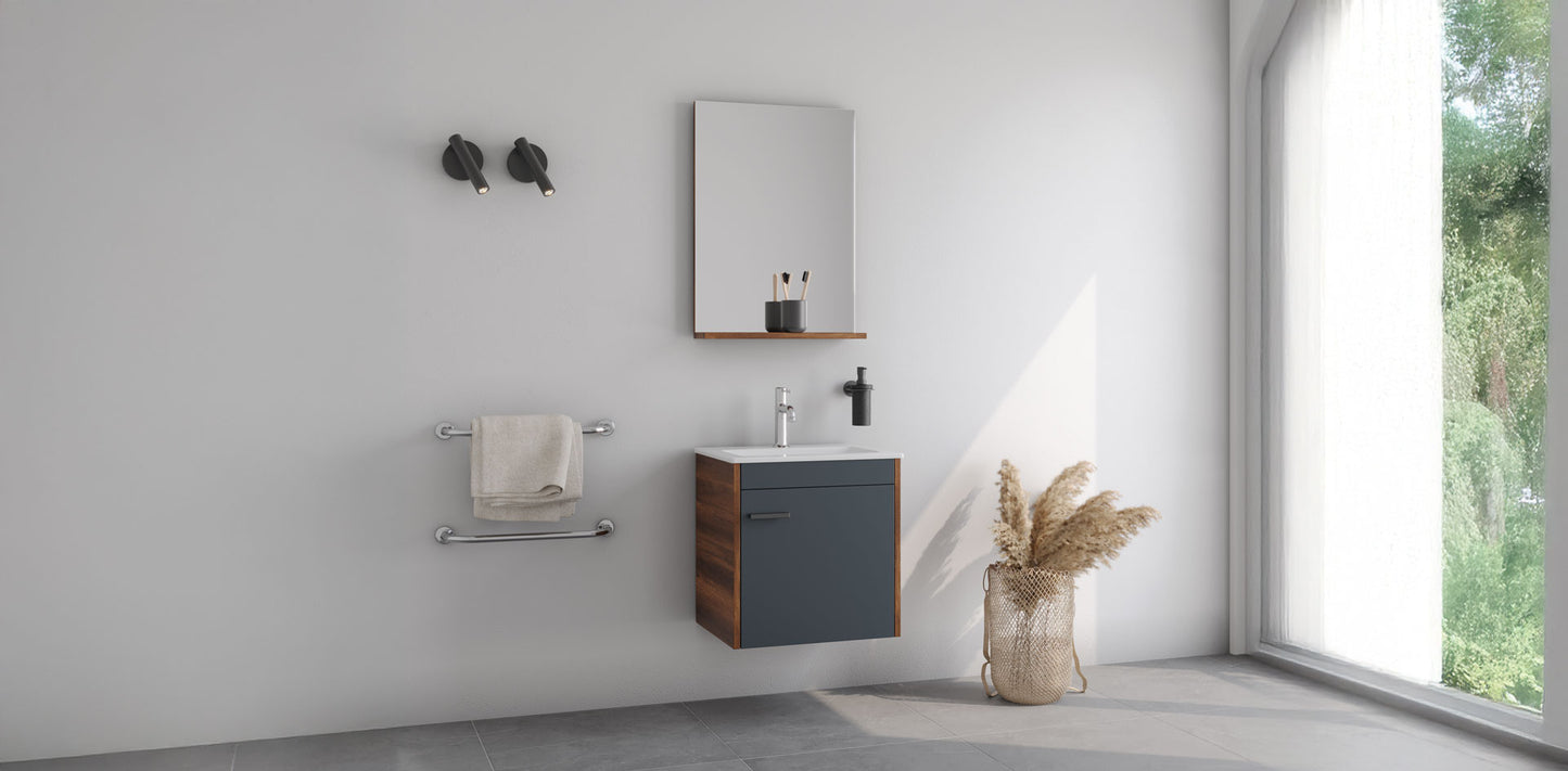 Tika Wood Baroq / Matt Antracite 50 cm Bathroom Cabinet Set