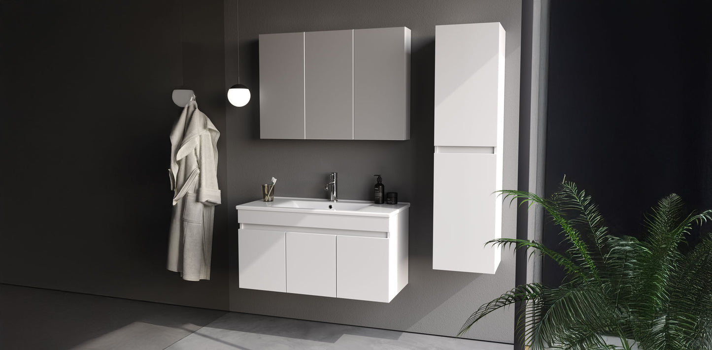 Defne Matt White 100 cm Bathroom Cabinet Set