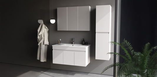 Defne Matt White 100 cm Bathroom Cabinet Set