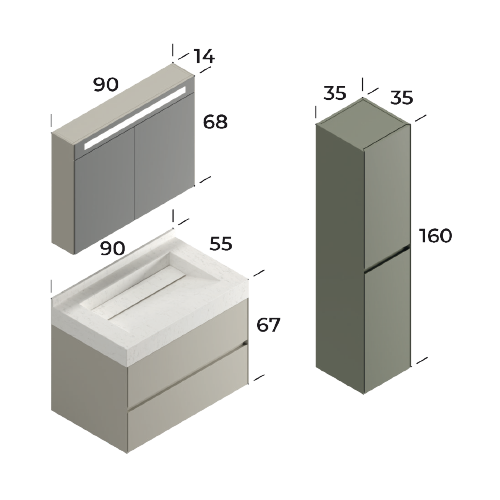Lucca Matt Cement Grey 90 cm Bathroom Cabinet Set