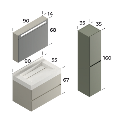 Lucca Matt Cement Grey 90 cm Bathroom Cabinet Set