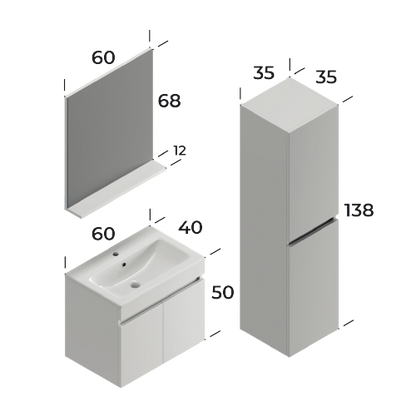 Lotus Matt White 60 cm Bathroom Cabinet Set