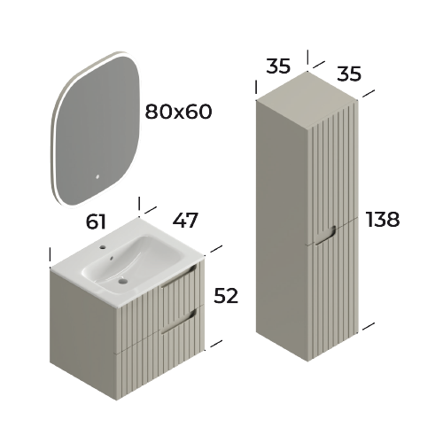 Enza Matt Silk Grey 60 cm Bathroom Cabinet Set