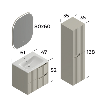 Enza Matt Silk Grey 60 cm Bathroom Cabinet Set
