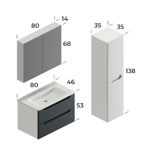 Perla Matt Antracite / Matt White 80 cm Bathroom Cabinet Set