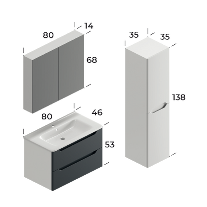 Perla Matt Antracite / Matt White 80 cm Bathroom Cabinet Set