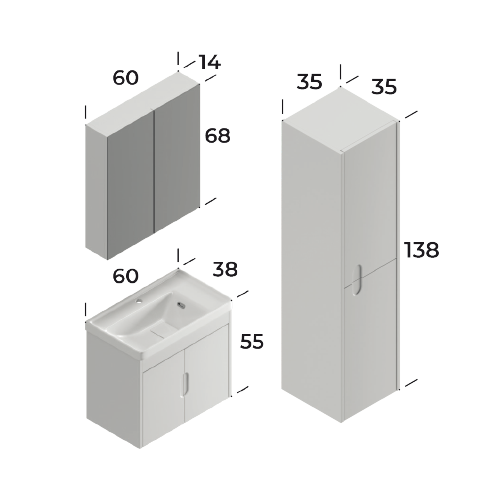 Ada Matt White 60 cm Bathroom Cabinet Set