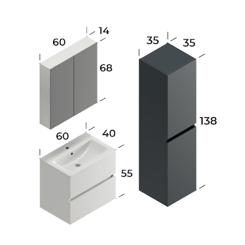 Icon Matt White 60 cm Bathroom Cabinet Set