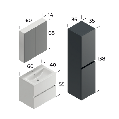 Icon Matt White 60 cm Bathroom Cabinet Set