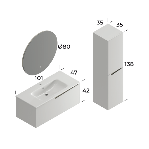 Braga Matt White 100 cm Bathroom Cabinet Set