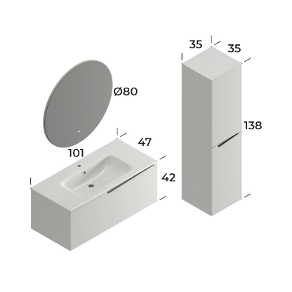 Braga Matt White 100 cm Bathroom Cabinet Set