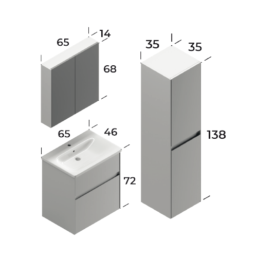 Malaga Matt White 65 cm Bathroom Cabinet Set