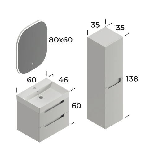Maddox Matt White 60 cm Bathroom Cabinet Set