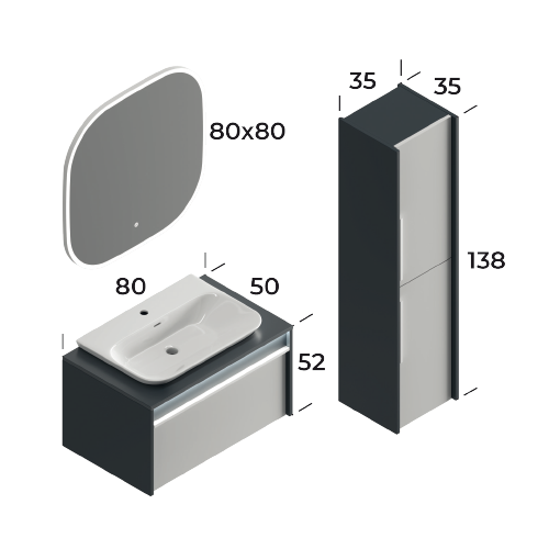 Royal Matt Antracite / Matt White 80 cm Bathroom Cabinet Set