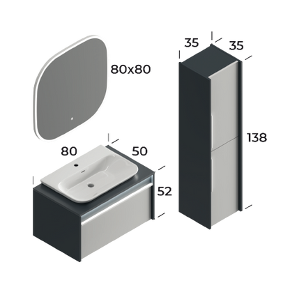 Royal Matt Antracite / Matt White 80 cm Bathroom Cabinet Set