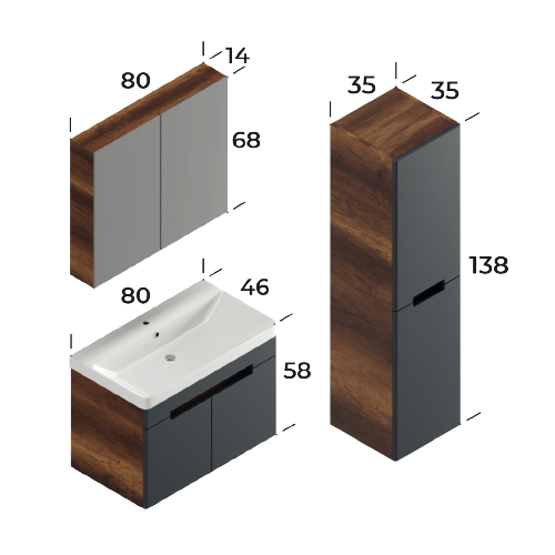 Trend Baroq / Matt Antracite 80 cm Bathroom Cabinet Set