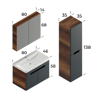 Trend Baroq / Matt Antracite 80 cm Bathroom Cabinet Set