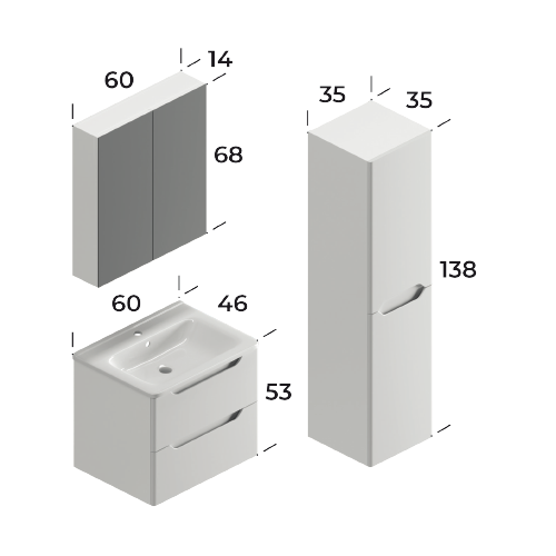 Perla Matt White 60 cm Bathroom Cabinet Set