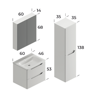 Perla Matt White 60 cm Bathroom Cabinet Set