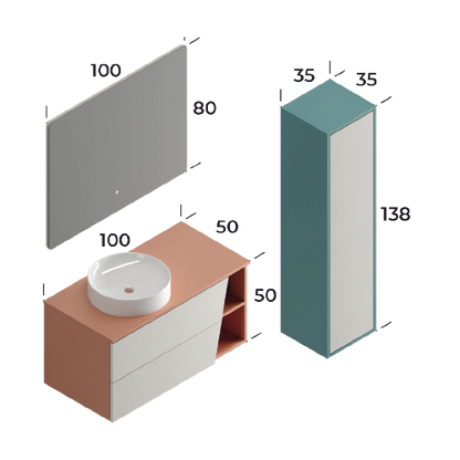 Riva Matt Brick Red / Slate Cream 100 cm Bathroom Cabinet Set