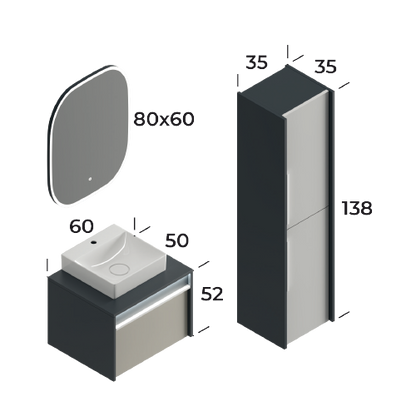 Royal Matt Antracite / Matt Silk Grey 60 cm Bathroom Cabinet Set