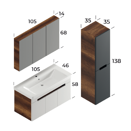 Trend Baroq / Matt Antracite 105 cm Bathroom Cabinet Set