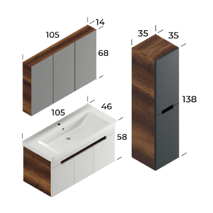 Trend Baroq / Matt Antracite 105 cm Bathroom Cabinet Set