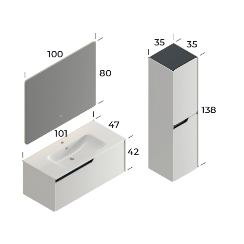 Lyon Matt white 100 cm Bathroom Cabinet Set