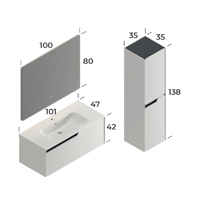 Lyon Matt white 100 cm Bathroom Cabinet Set