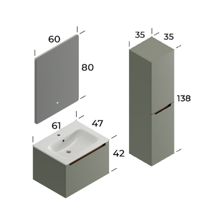 Ibiza Matt Cement Grey 60 cm Bathroom Cabinet Set