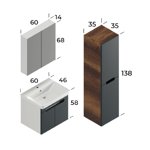 Trend Baroq / Antracite 60 cm Bathroom Cabinet Set