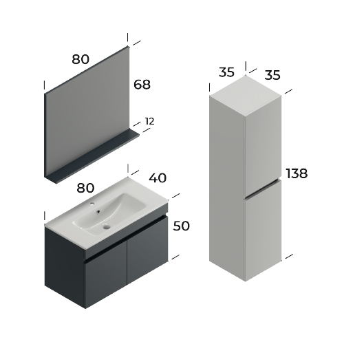 Lotus Matt Antracite 80 cm Bathroom Cabinet Set