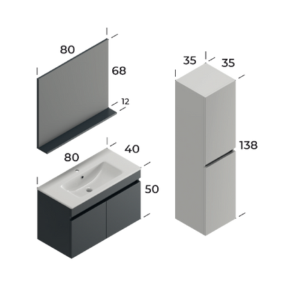 Lotus Matt Antracite 80 cm Bathroom Cabinet Set